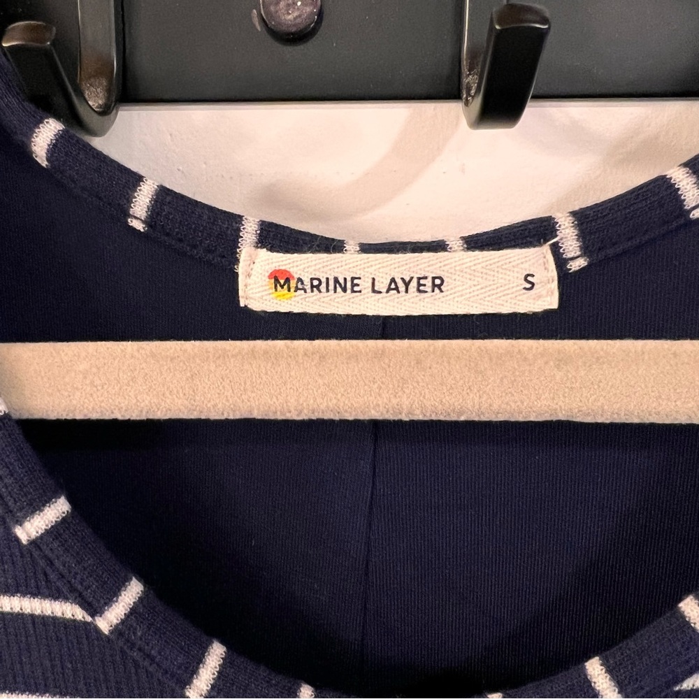 Marine Layer Navy & White Striped Ribbed Tank Small Stretchy Midi Dress - Picture 3 of 5